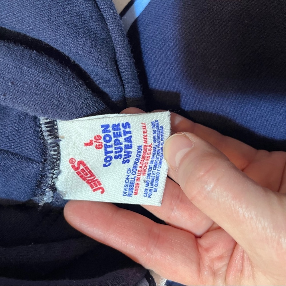 Vintage 90s Jerzees Super Sweats Denali Hoodie Navy Blue Distressed Large - Picture 7 of 13